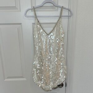 AKIRA White Pearl-Embellished Sequence Mini Dress